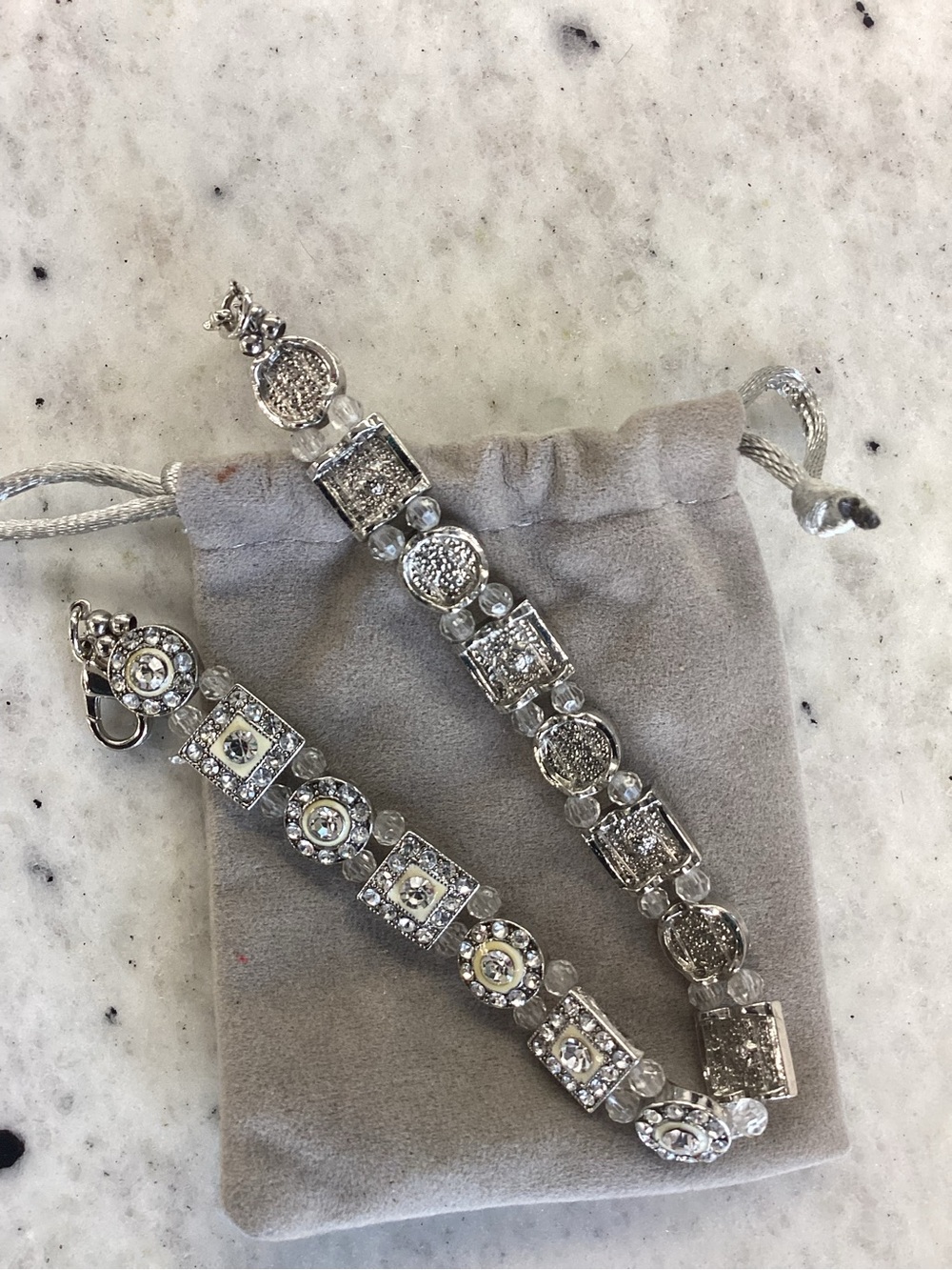 Silver Crystal Link Bracelet - Elegant Women's Jewelry